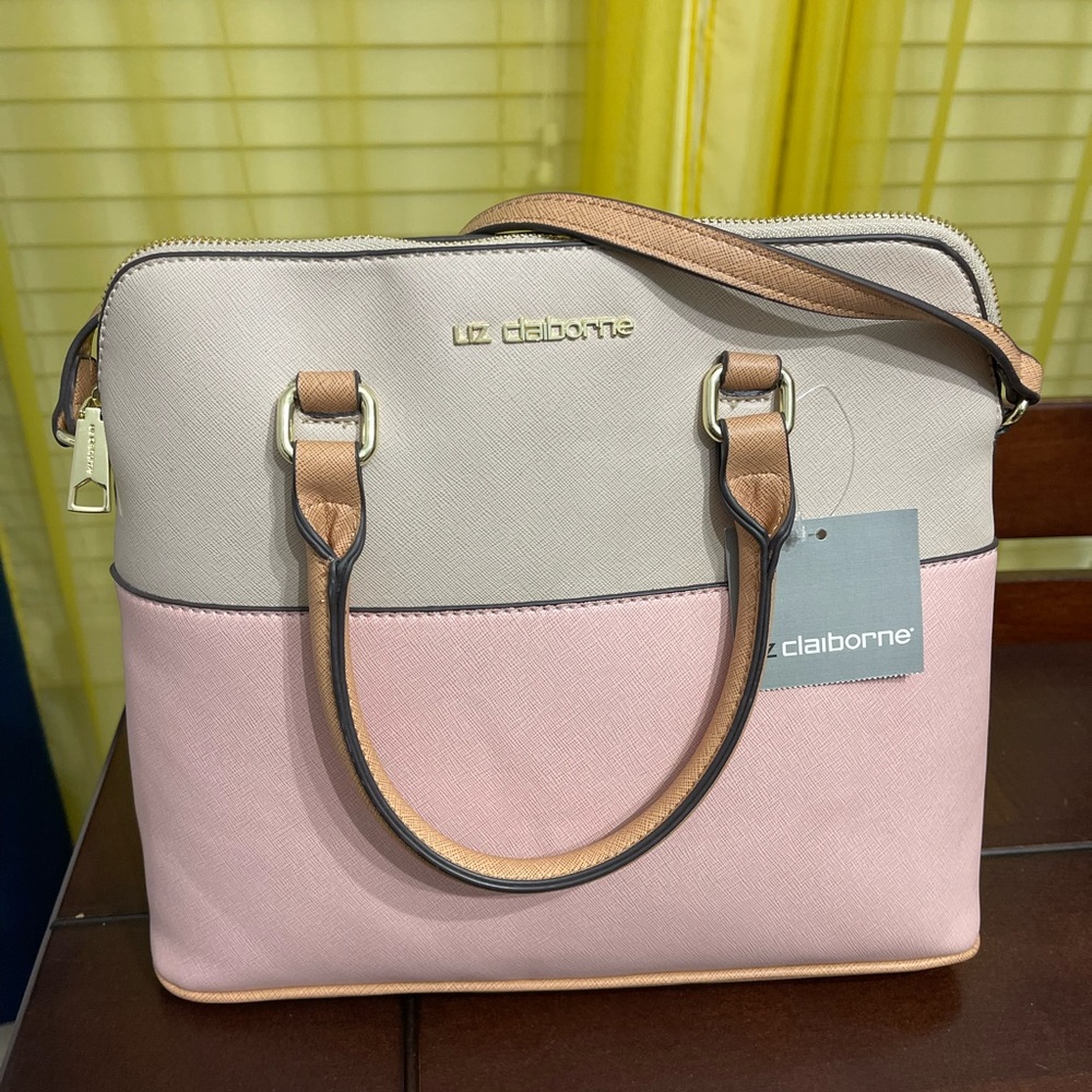 Liz Claiborne Two-Tone Pink and Cream Satchel Brand New